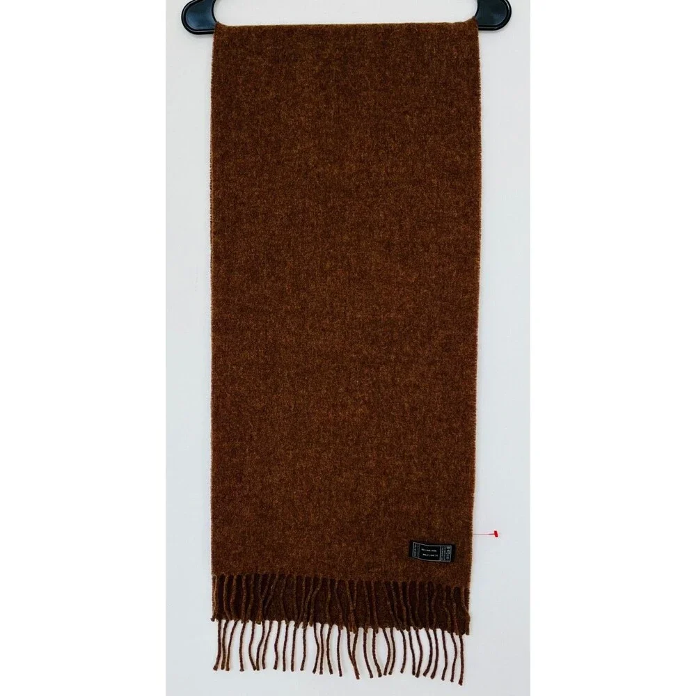 NWT Italian Wool Fringe Scarf Brown Solid Warm 60